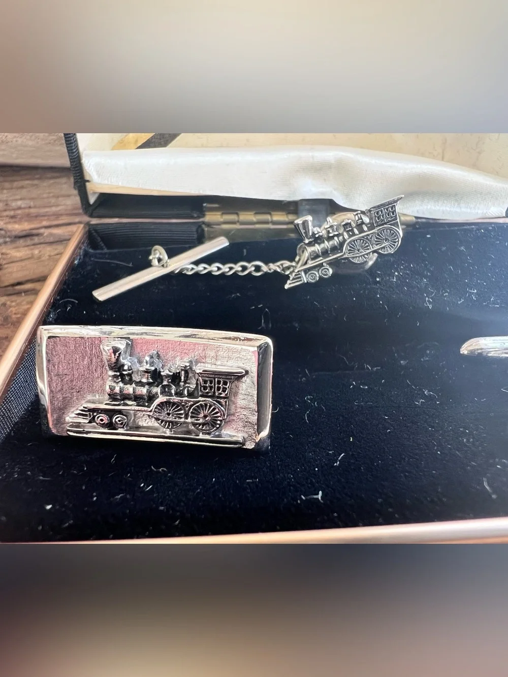 SWANK VTG Swank Locomotive Cufflink and tie clip Set